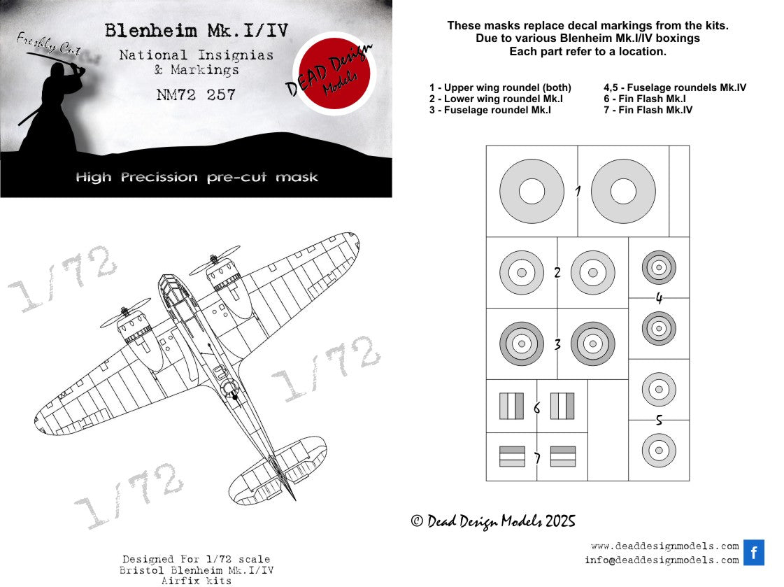 Dead Design DDMNM72257 1:72 Bristol Blenheim Mk.I/IV Insignia
