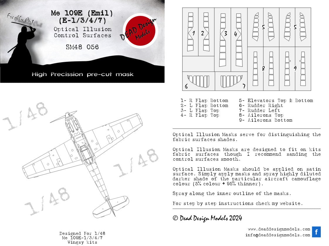 Dead Design DDMSM48056 1:48 Bf-109E-1/3/4/7 3D Control Surface Mask