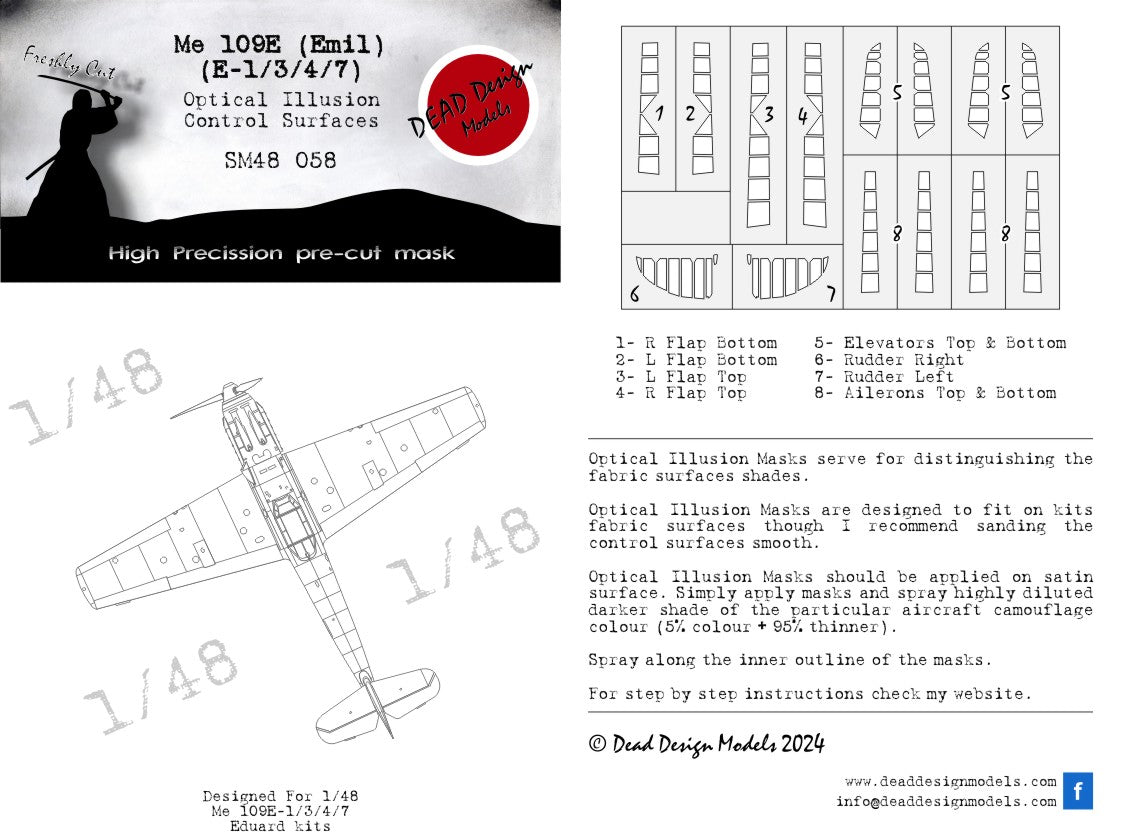 Dead Design DDMSM48058 1:48 Bf-109E-1/3/4/7 3D Control Surface Mask