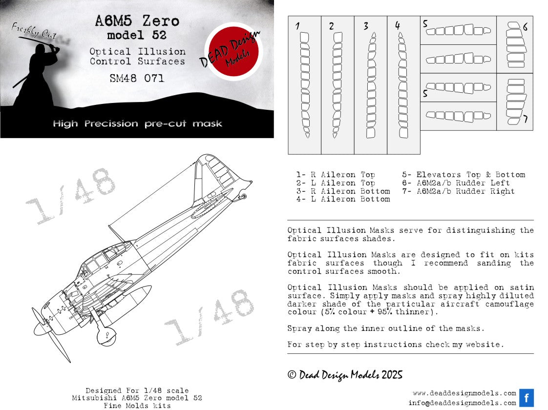 Dead Design DDMSM48071 1:48 A6M2 model 52 3D Control Surface Mask