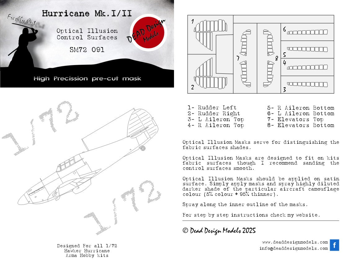 Dead Design DDMSM72091 1:72 Hurricane Mk.I 3D Control Surface Mask
