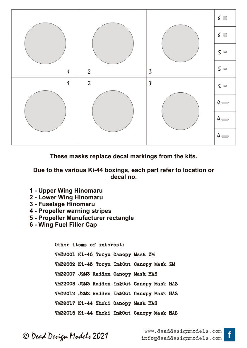 Dead Design DDMVM32043 1:32 Ki-44 National Insignia without outline