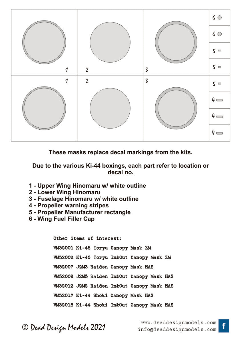 Dead Design DDMVM32044 1:32 Ki-44 National Insignia  with white outline