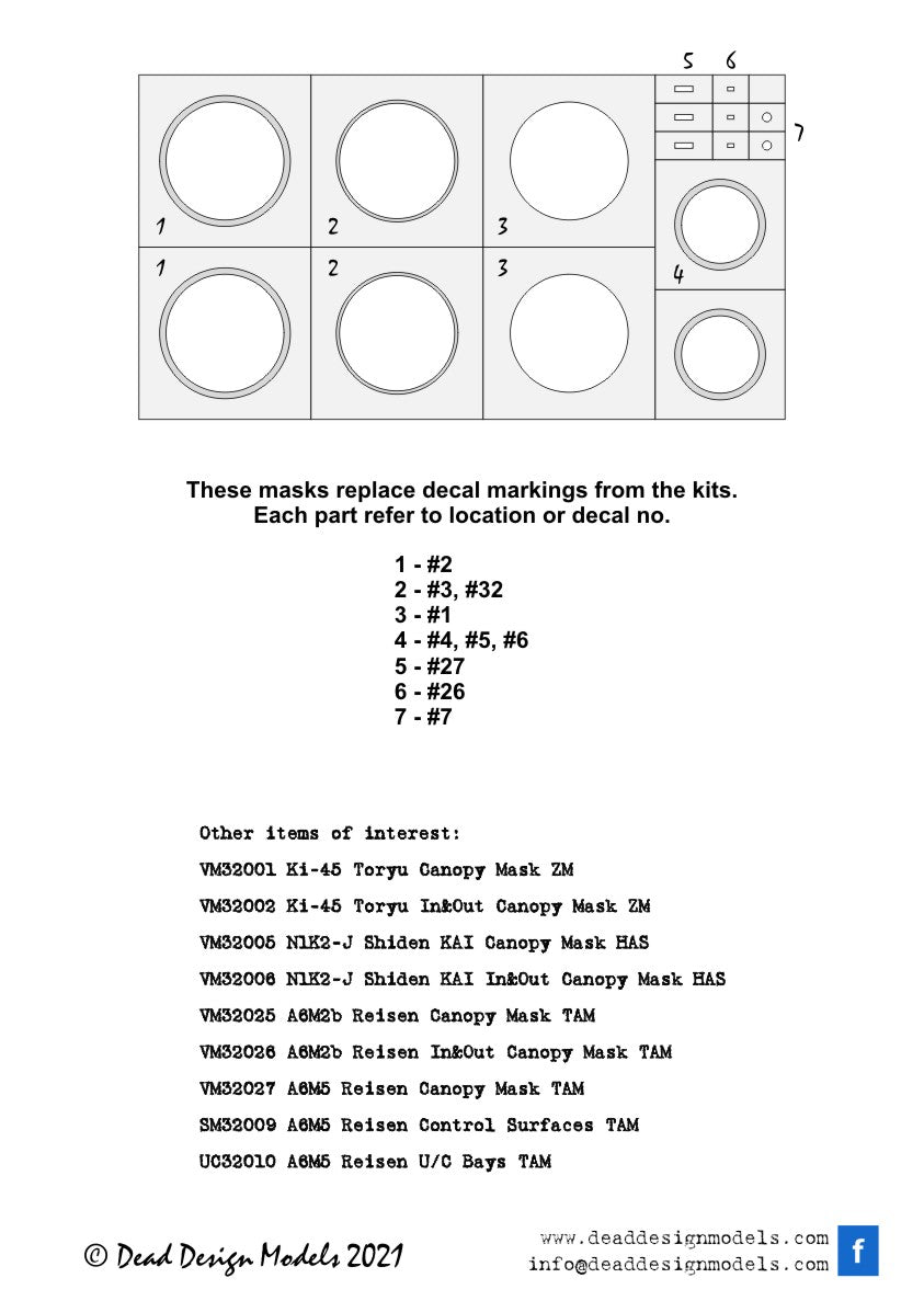 Dead Design Models DDMVM32053 1:32 Mitsubishi A6M5 Zero National Insignia masks