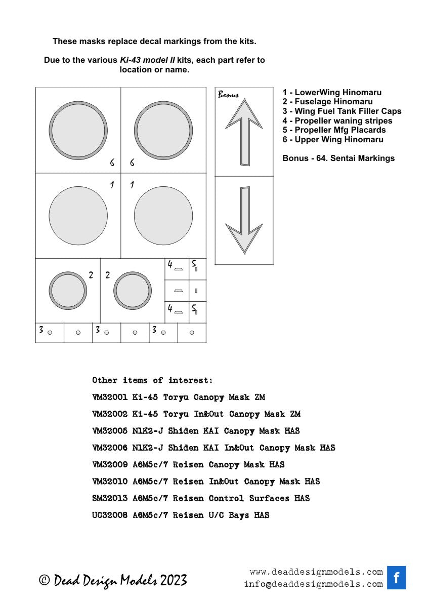 Dead Design DDMVM32058 1:32 Ki-43-II National Insignia with white outline