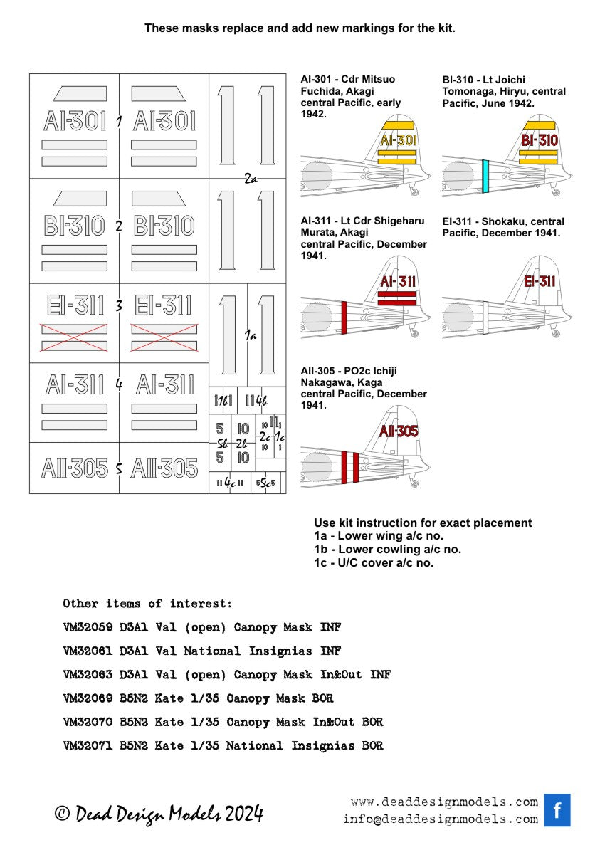 Dead Design Models DDMVM32072 1:35 Nakajima B5N2 Kate markings