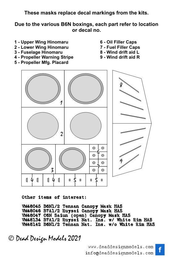 Dead Design Models DDMVM48133 1:48 Nakajima B6N1/B6N2 Tenzan National Insignias