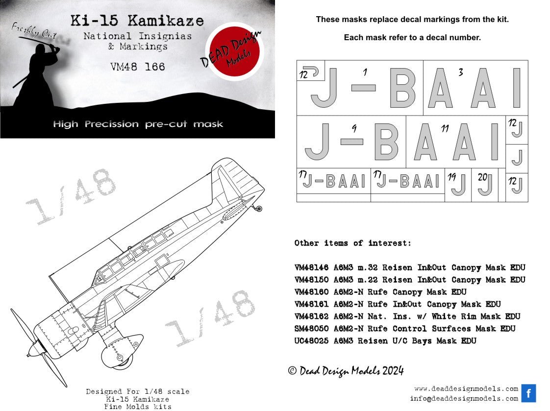 Dead Design Models DDMVM48166 1:48 Mitsubishi Ki-15 Kamikaze National Insignia