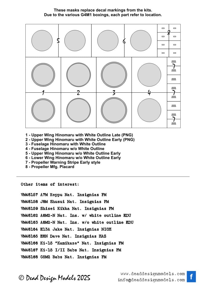 Dead Design Models DDMVM48173 1:48 Mitsubishi G4M1 'Betty' National Insignias