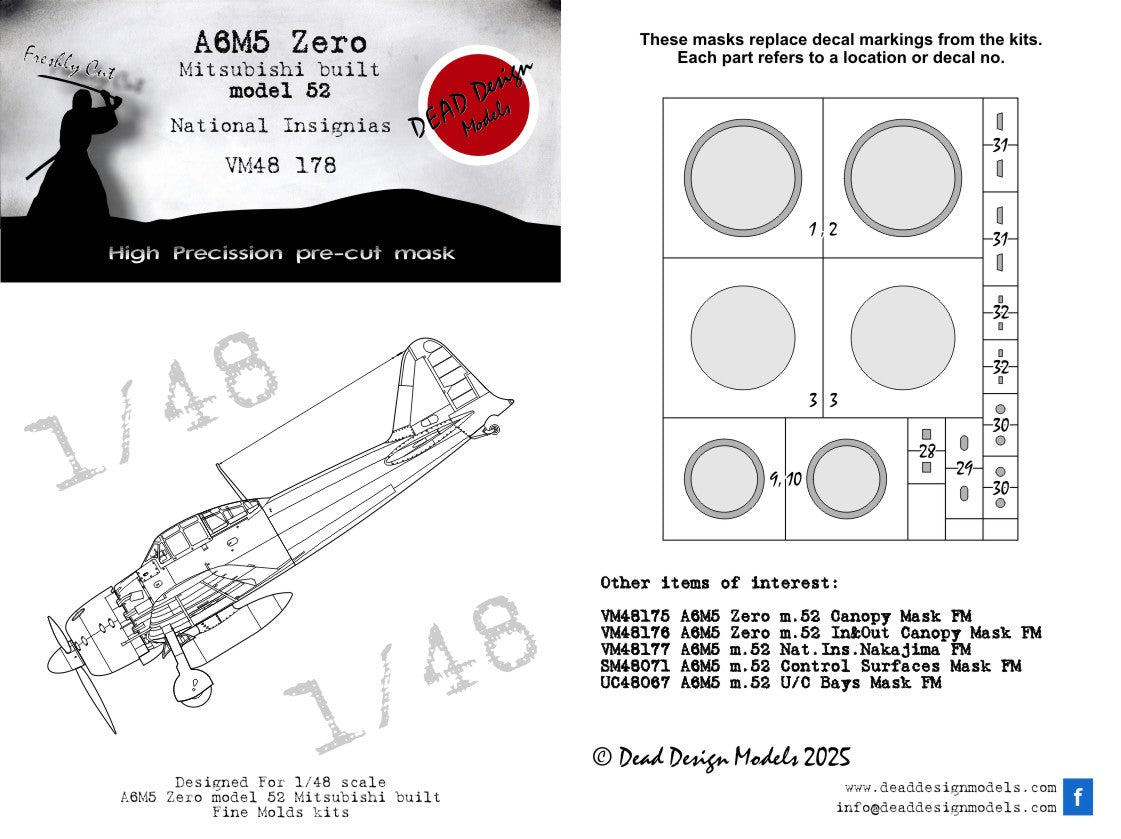 Dead Design Models DDMVM48178 1:48 Mitsubishi A6M2 model 52 National Insignia