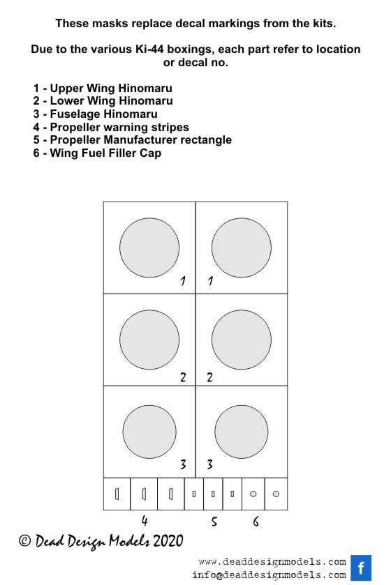 Dead Design DDMVM72130 1:72 Ki-44 Shoki Insignia (No White Outline)
