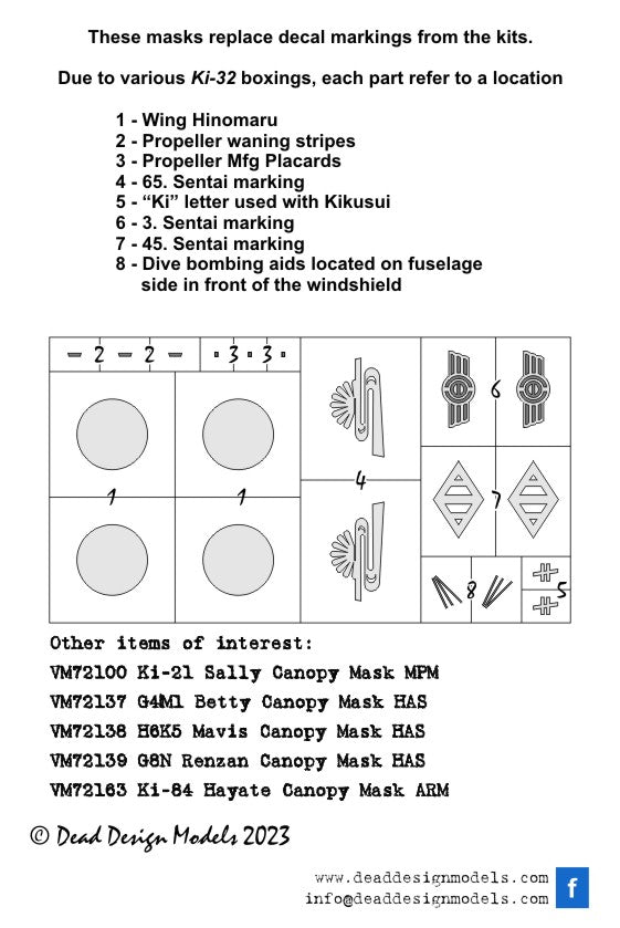 Dead Design Models DDMVM72181 1:72 Kawasaki Ki-32 Mary National Insignia