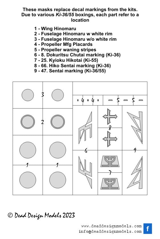 Dead Design Models DDMVM72182 1:72 Tachikawa Ki-36/Ki-55 national insignia