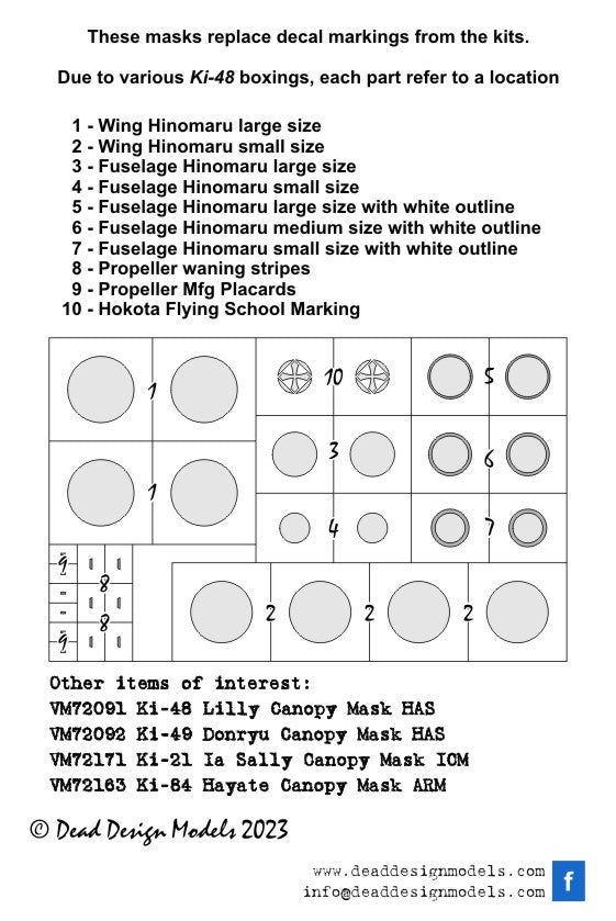 Dead Design DDMVM72183 1:72 Kawasaki Ki-48-II/III Lily insignia