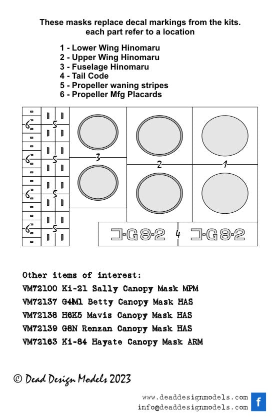 Dead Design Models DDMVM72191 1:72 Nakajima G8N1 Renzan/Rita national insignia
