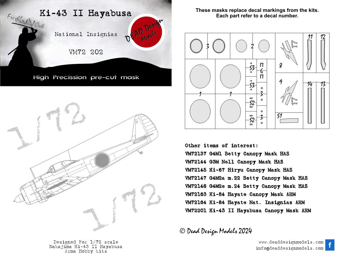 Dead Design Models DDMVM72202 1:72 Nakajima Ki-43-II Hayabusa National Insignias