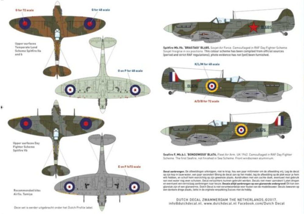 Dutch Decal DDPSPIT Presentation Supermarine Spitfires 1:72 1:48