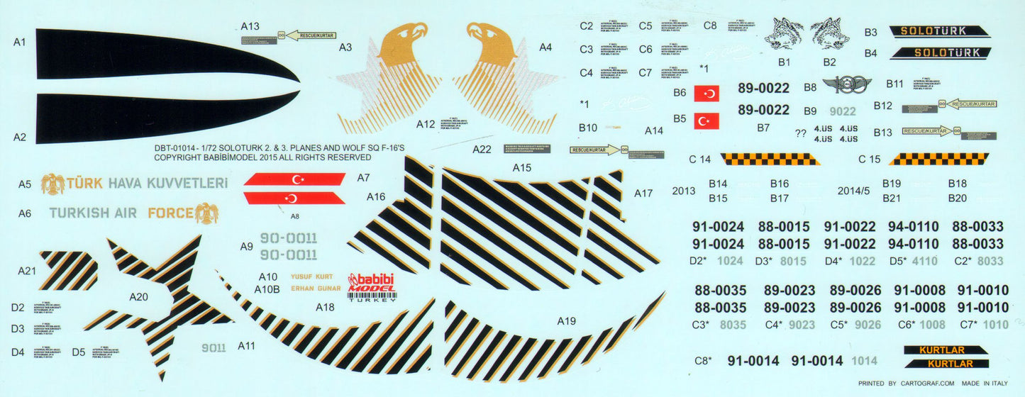 Babibi Models DDT-01014 1:72 F-16C Soloturk & Wolf Squadron Decals