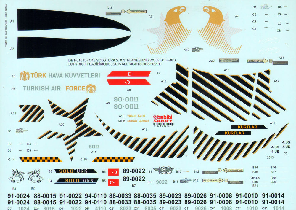 Babibi Models DDT-01015 1:48 F-16D Soloturk & Wolf Squadron Decals