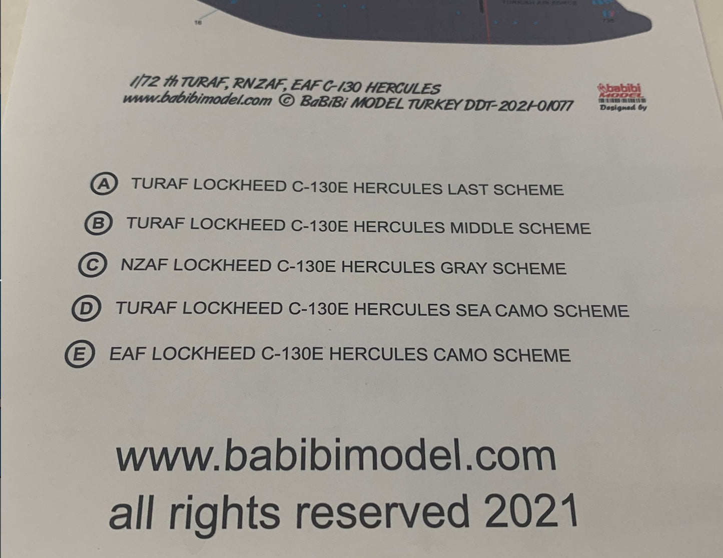 Babibi Models DDT-01077 1:72 Lockheed C-130E Hercules Decals
