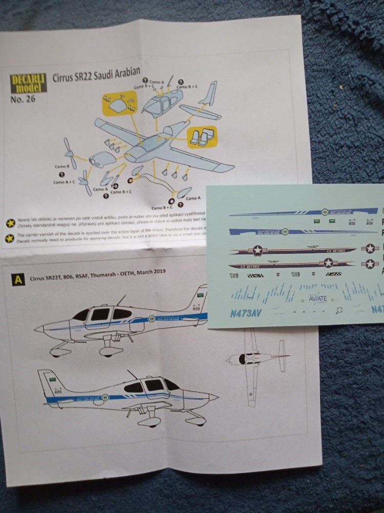 Decarli Model DECAR7226 1:72 Cirrus SR22 Saudi/USAF/Alaska Markings