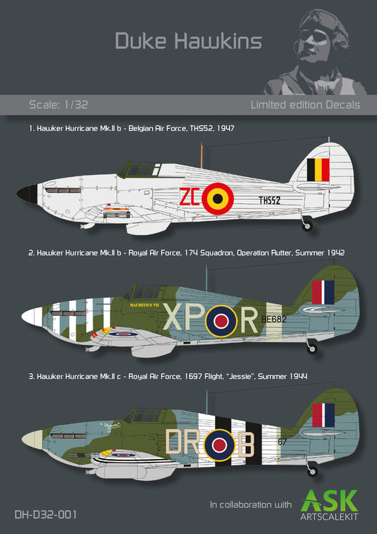 Duke Hawkins DH-D32-001 1:32 The sets include 3 schemes: 1