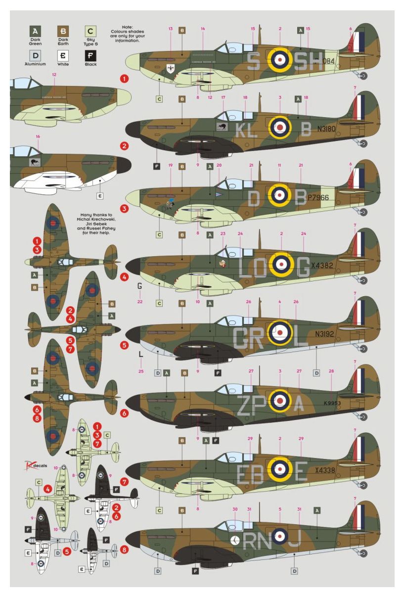 DK Decals DKD32025 1:32 Supermarine Spitfire Mk.I/II Aces 1