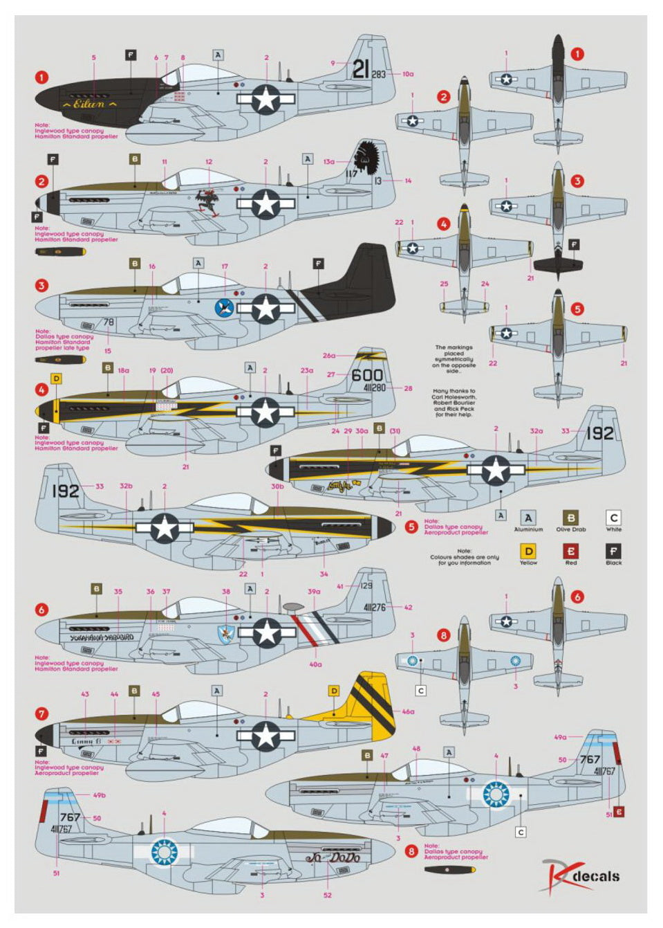 DK Decals DKD48026 1:48 North-American P-51D/K Mustang 14th AF and CACW 1
