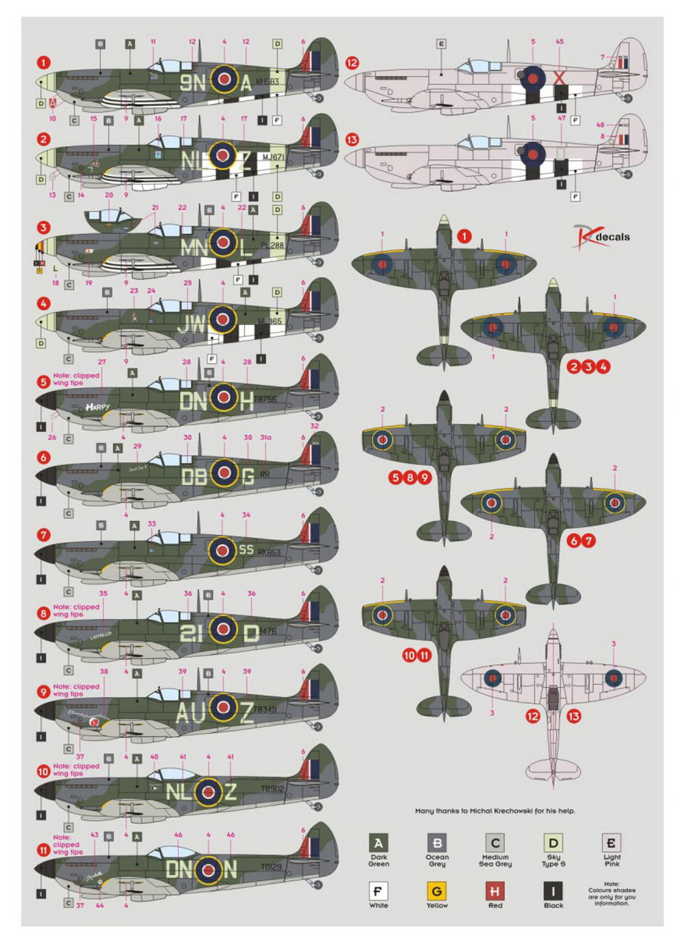 DK Decals DKD48039 1:48 Supermarine Spitfire Mk.IX/XVI 2nd TAF 1