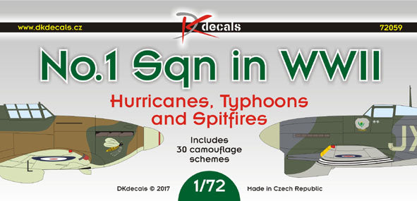 DK Decals DKD72059 1:72 No.1 Sq RAF WWII Hurricane/Typhoon/Spitfire