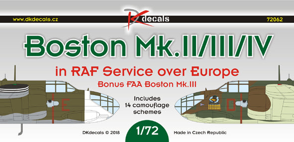 DK Decals DKD72062 1:72 Douglas Boston Mk.II/III/IV RAF Europe part 1