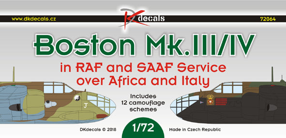 DK Decals DKD72064 1:72 Douglas Boston Mk.III/V RAF/SAAF Service