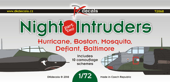 DK Decals DKD72068 1:72 Night Intruders Pt.2 Hurricane/Boston/Mosquito