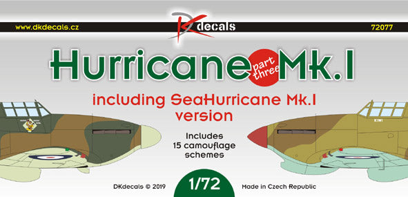 DK Decals DKD72077 1:72 Hawker Hurricane/Sea Hurricane Mk.I, Pt.3 1