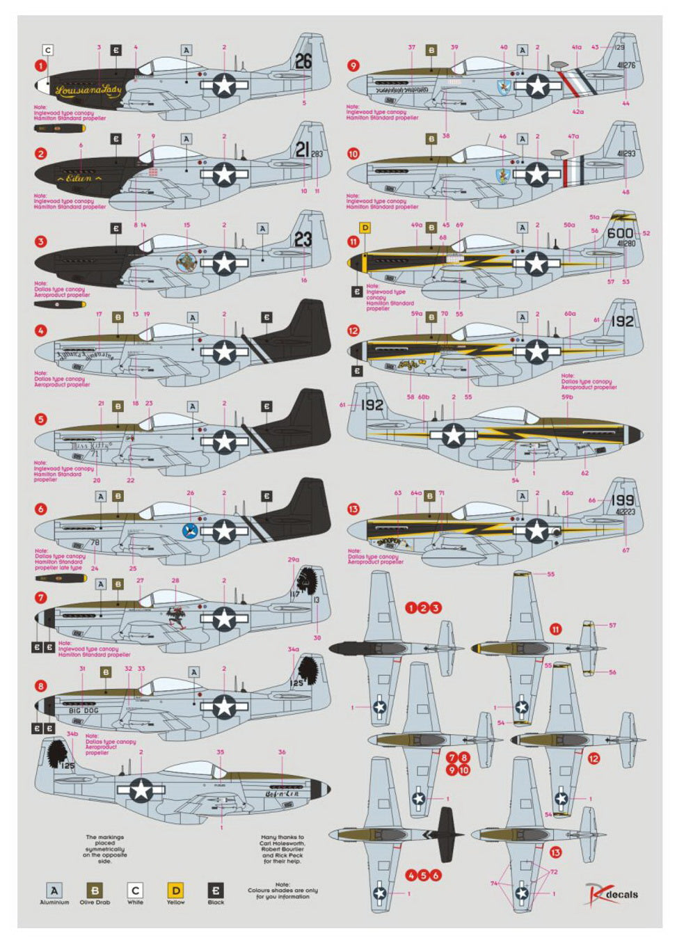 DK Decals DKD72084 1:72 23rd FG North-American P-51D/K & F-6K Mustang 1