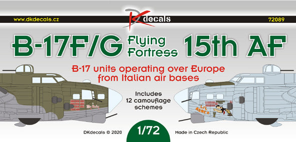 DK Decals DKD72089 1:72 Boeing B-17F/B-17G Flying Fortress 15th Air Force 1