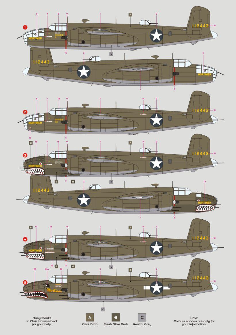 DK Decals DKD72101 1:72 North-American B-25C "Mortimer" as time went on..