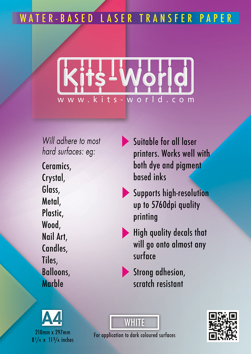 Kits-World DLW003 LASER White Decal paper x 3 sheets