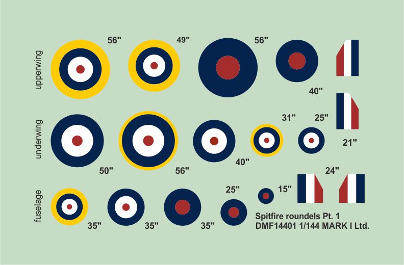 Mark I DMF14401 1:144 Spitfire Roundels & Fin Flashes Pt.1 Type A