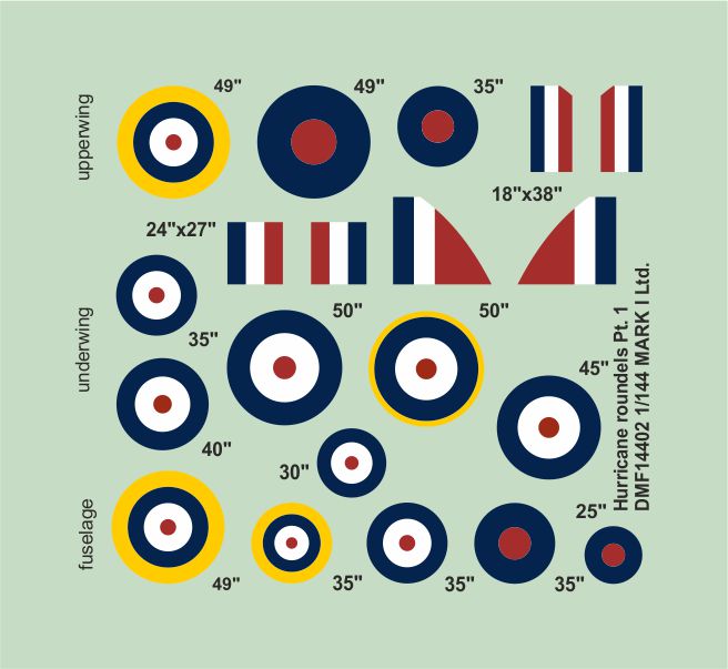 Mark I DMF14402 1:144 Hurricane Roundels & Fin Flashes Pt.1 Type A