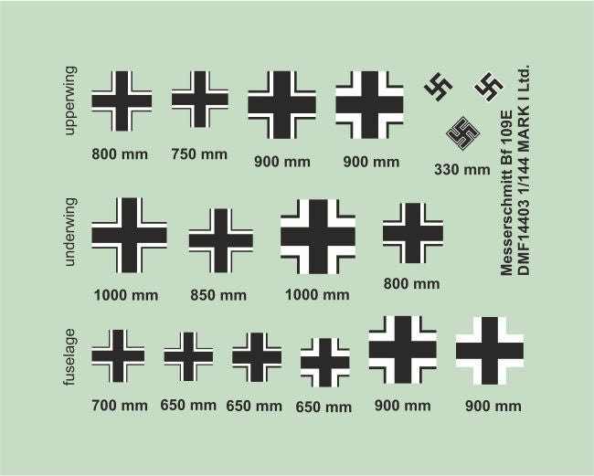 Mark I DMF14403 Bf-109E National Insignia & Swastikas 1:144