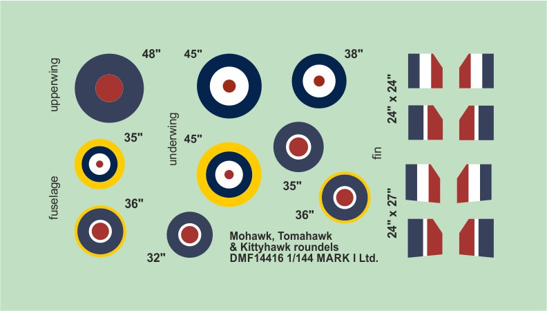 Mark I DMF14416 1:144 Mohawk/Tomahawk/Kittyhawk Roundels Type A