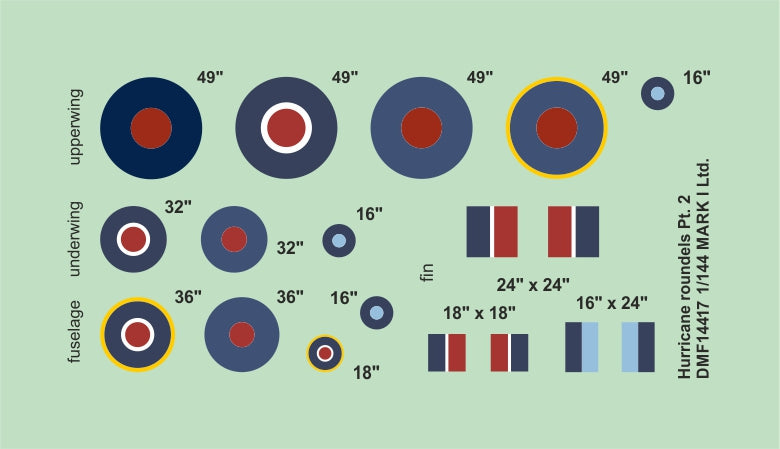 Mark I Decals DMF14417 1:144 Hurricane roundels & fin flashes