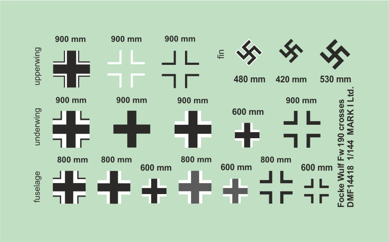 Mark I DMF14418 1:144 Fw-190 Crosses & Swastikas Decal Set