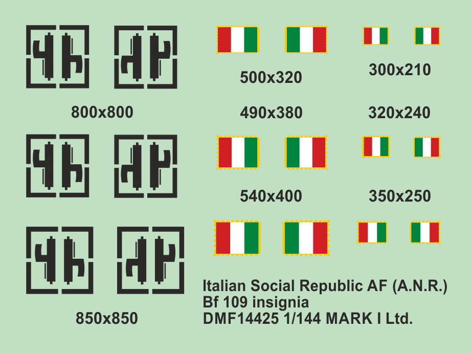 Mark I Decals DMF14425 1:144 Messerschmitt Bf-109 Italian Social Republic