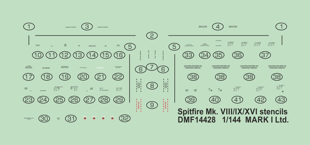 Mark I DMF14428 1:144 Spitfire Mk.VIII/IX/XVI Stencil Set