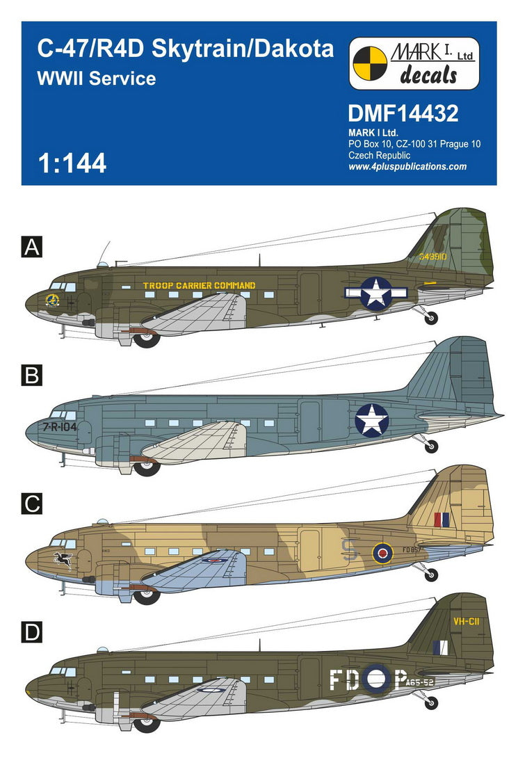 Mark I DMF14432 1:144 C-47/R4D Skytrain/Dakota WWII Service Decals
