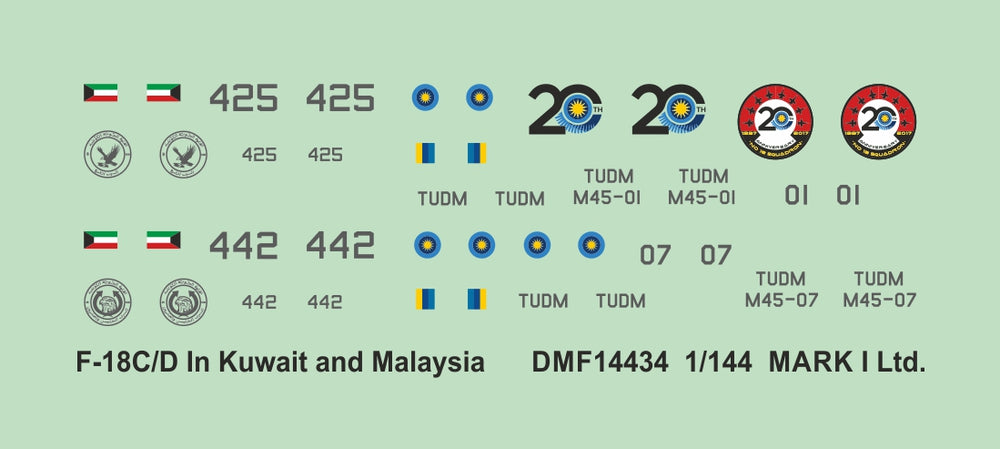 Mark I DMF14434 1:144 F-18C/D Hornet Kuwait & Malaysian AF Decals