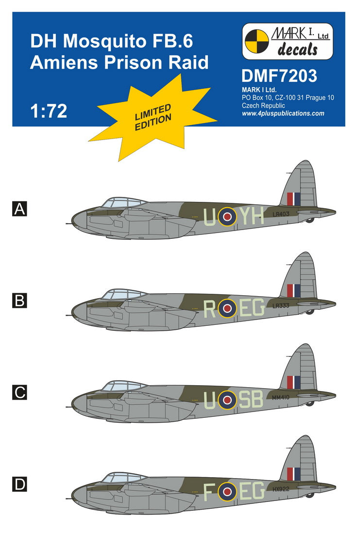 Mark I Decals DMF7203 1:72 de Havilland Mosquito FB.VI 'Amiens Prison Raid'