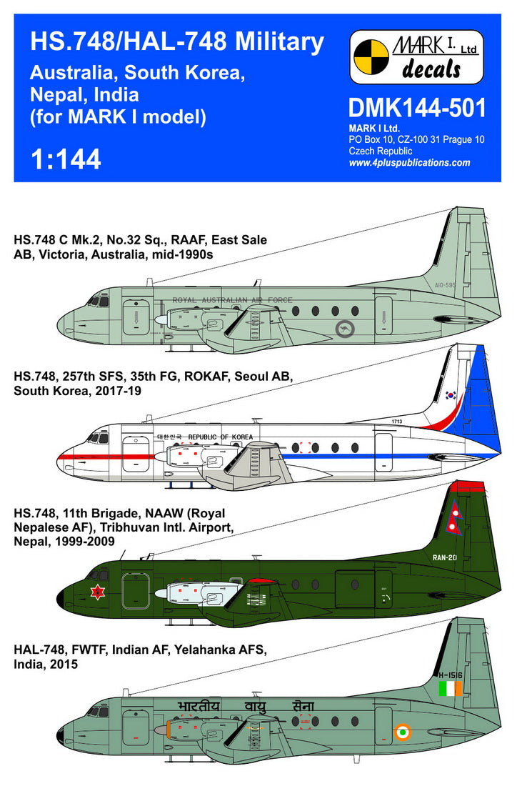 Mark I Decals DMK144-501 1:144 HS.748/HAL-748 Andover Military Pt.1